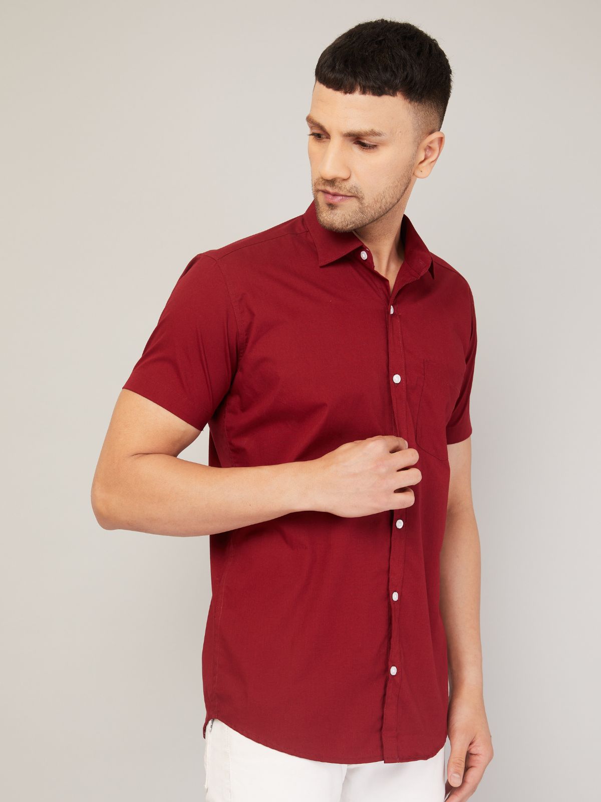 Louis Monarch Men Regular Fit Solid Maroon Spread Collar Casual Half Shirt
